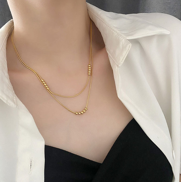 Fashion Geometric Stainless Steel Gold Plated Layered Necklaces