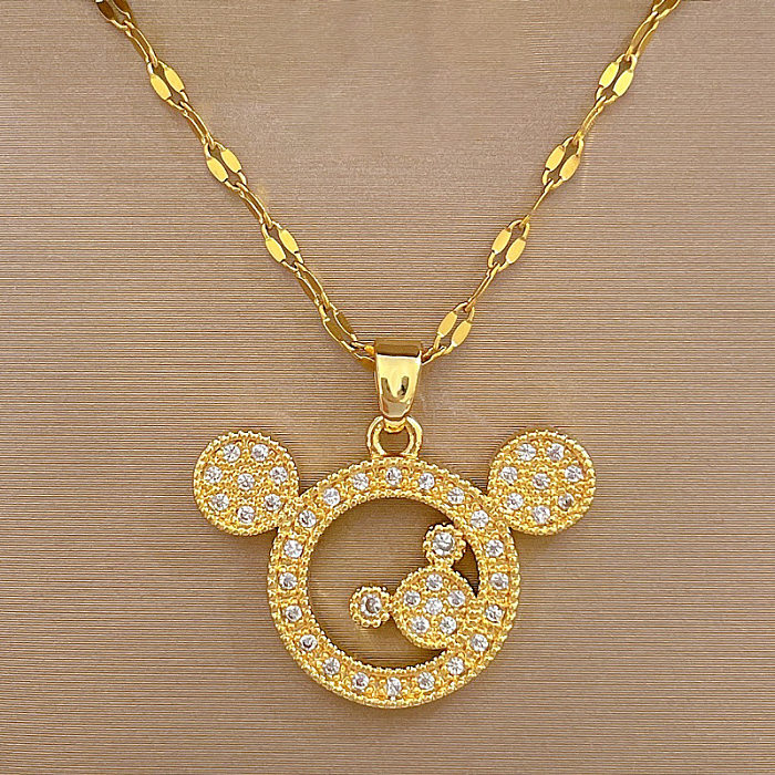 Cute Geometric Stainless Steel  Copper Plating Inlay Zircon Pendant Necklace