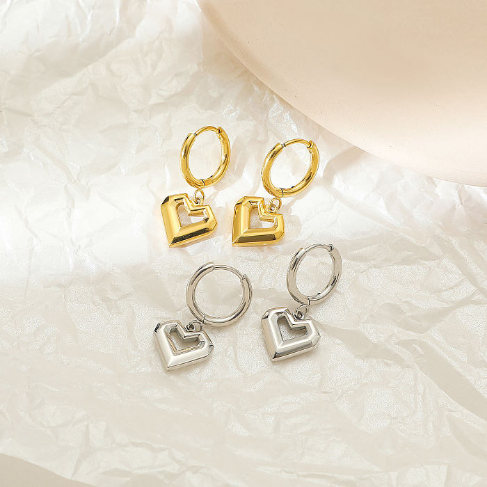1 par estilo simples forma de coração chapeamento de aço inoxidável branco banhado a ouro brincos de gota