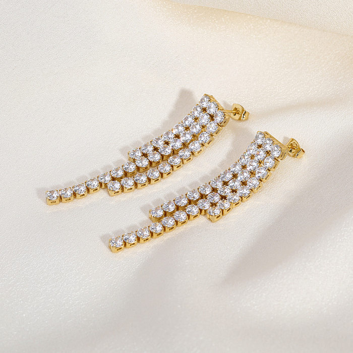 1 Pair Nordic Style French Style Streetwear Tassel Plating Inlay Stainless Steel  Rhinestones 18K Gold Plated Drop Earrings
