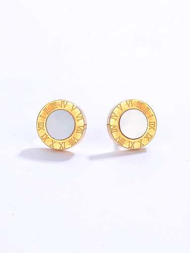 Fashion Simple Ornament Electroplated 18 Golden Round Roman Digital Stainless Steel  Stud Earrings