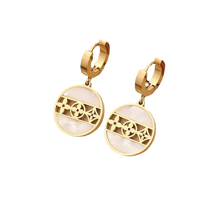 1 Pair Retro Simple Style Flower Plating Stainless Steel Gold Plated Drop Earrings