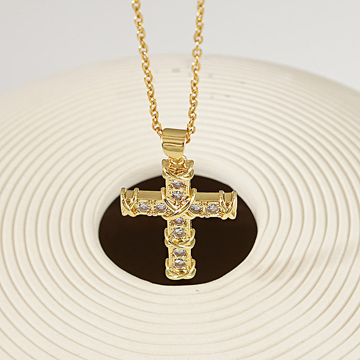 Kreuz Halskette Damen Mode 18k Gold Zirkon Anhänger Edelstahl Pullover Kette