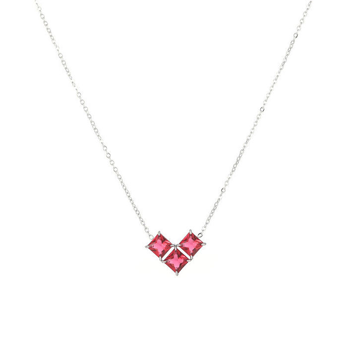 1 Piece Cute Heart Shape Stainless Steel Plating Inlay Zircon Necklace
