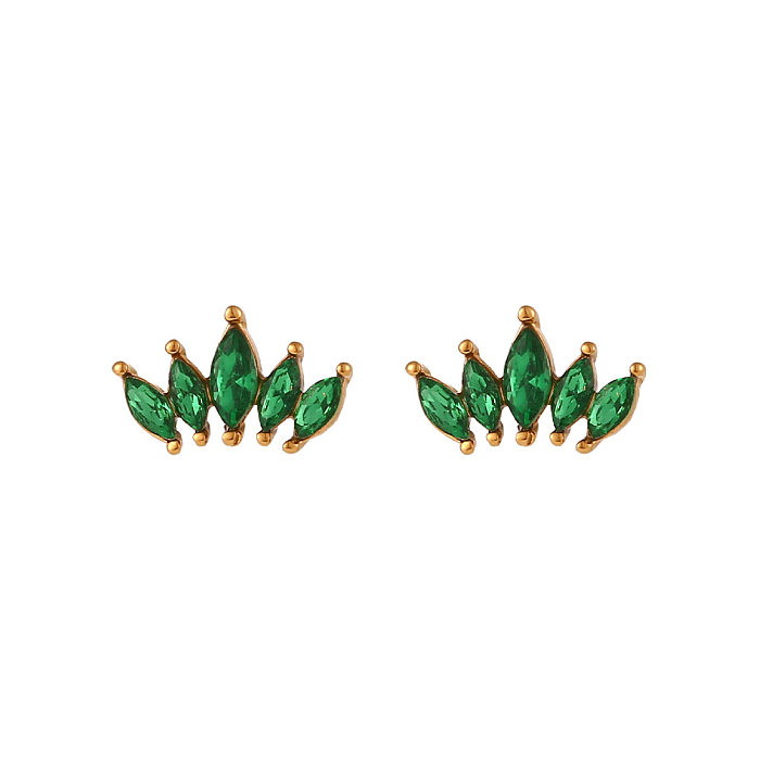 Simple Style Leaf Flower Stainless Steel  Ear Studs Inlay Zircon Stainless Steel  Earrings