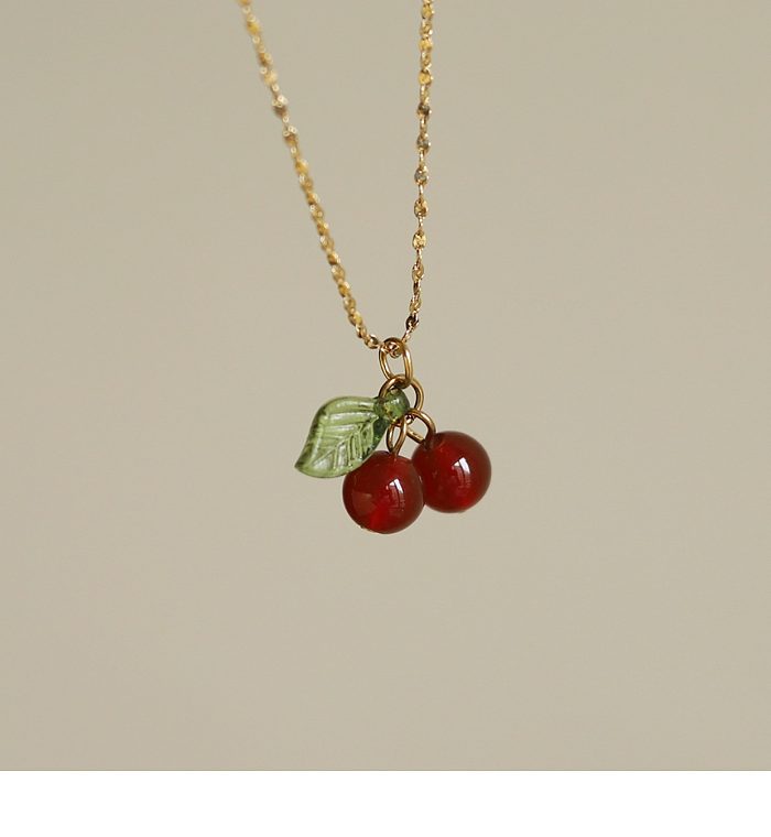 Retro Cherry Stainless Steel Plating Pendant Necklace 1 Piece