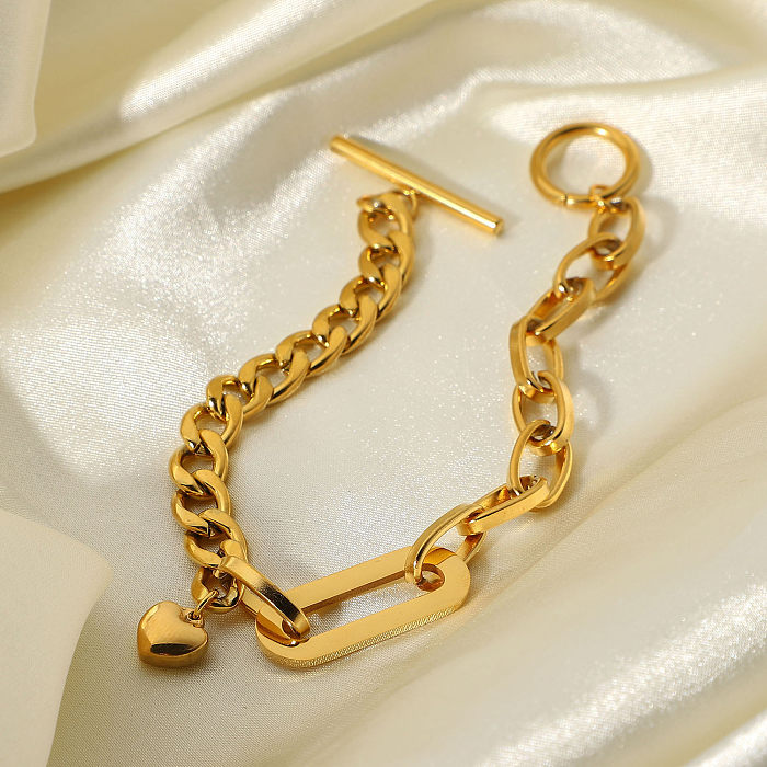 Chaîne cubaine en acier inoxydable, chaîne ovale, petit pendentif en forme de cœur, Bracelet à boucle OT
