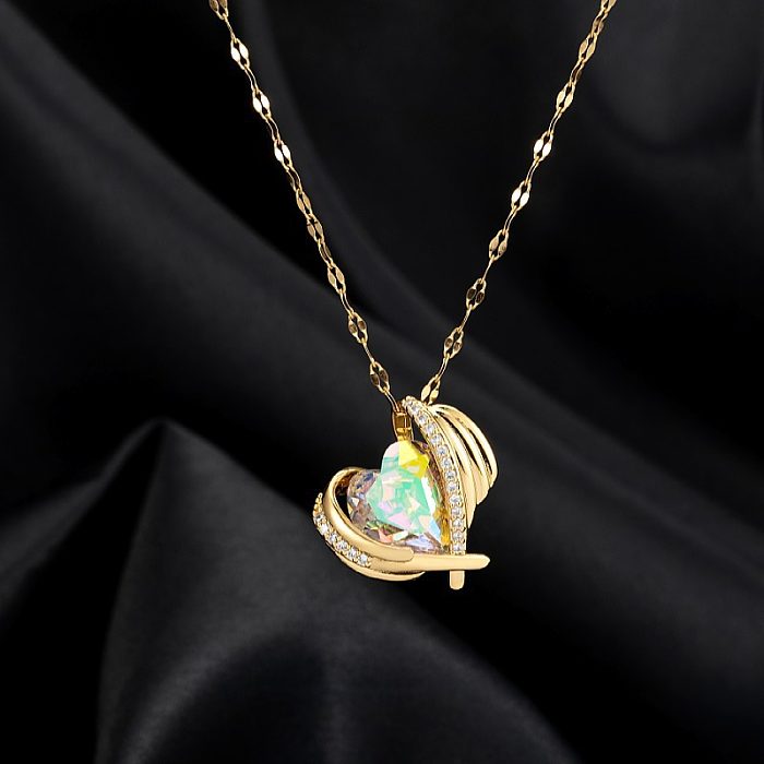 Collier pendentif en Zircon avec incrustation de placage en acier inoxydable en forme de cœur doux