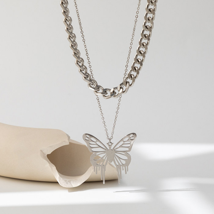 Colliers superposés en acier inoxydable papillon streetwear en vrac