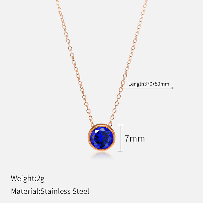 Simple Style Round Stainless Steel  Plating Rhinestones Pendant Necklace