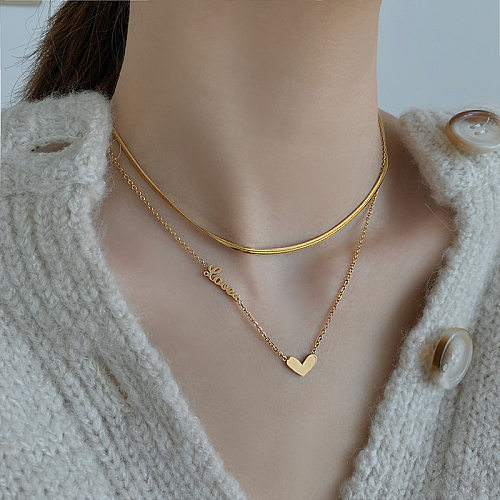 Elegant Heart Shape Stainless Steel Plating Layered Necklaces