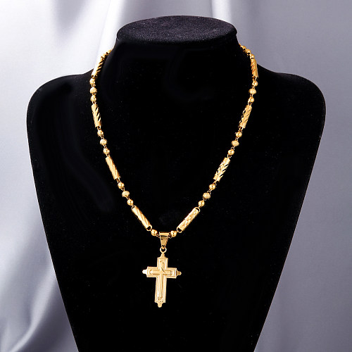 Collier pendentif plaqué or 18 carats en acier inoxydable avec croix de style simple