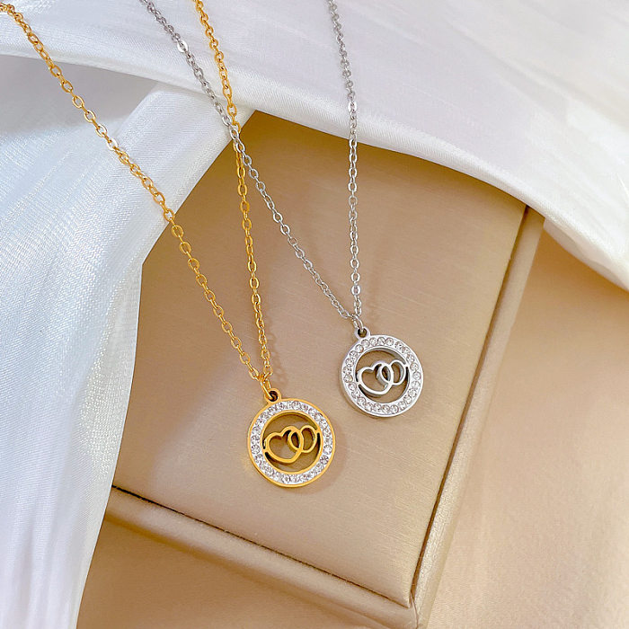 Collier avec pendentif en forme de cœur, Style classique, doux, en acier inoxydable, incrustation de Zircon plaqué or