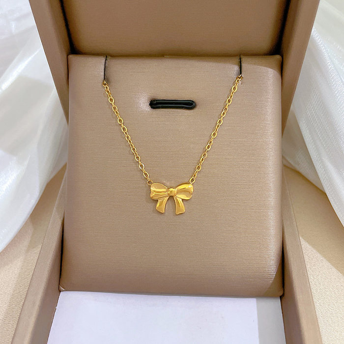 Simple Style Bow Knot Stainless Steel Copper Plating Gold Plated Pendant Necklace