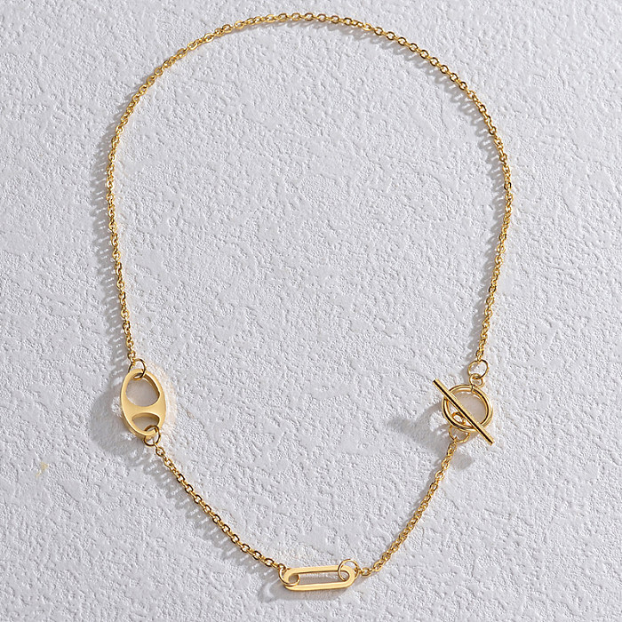 Elegante estilo simples cor sólida aço inoxidável banhado a ouro 18K colar