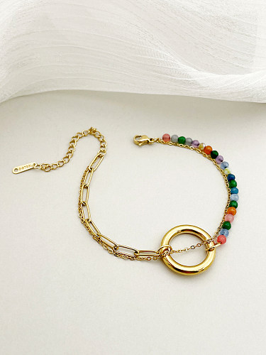 Bracelets plaqués or en acier inoxydable, cercle doux décontracté, cristal artificiel, perles de polissage, placage