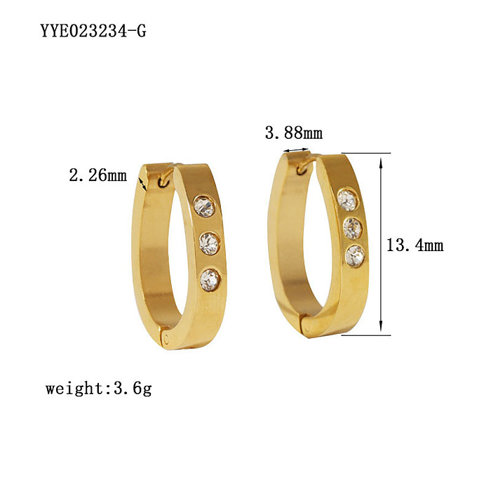 1 Pair Retro French Style Modern Style Geometric Plating Inlay Stainless Steel  Rhinestones 18K Gold Plated Earrings