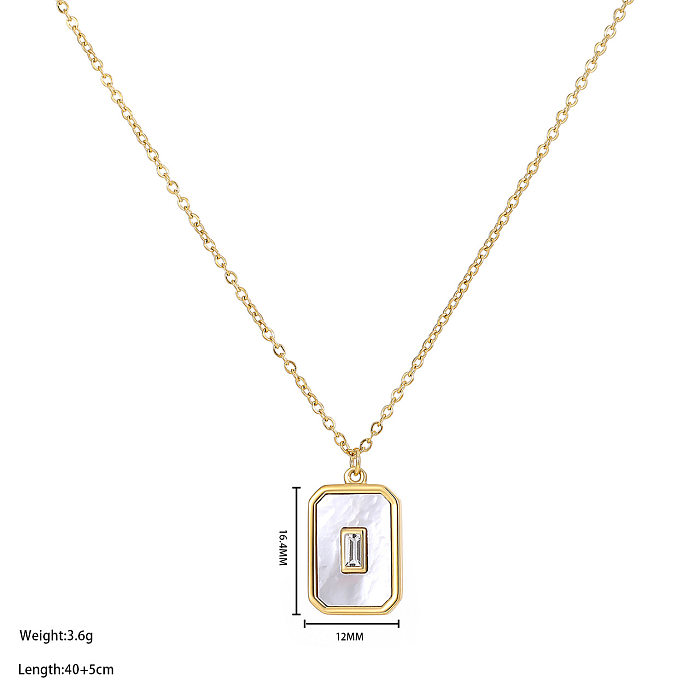 Collar con colgante chapado en oro blanco con incrustaciones de acero inoxidable rectangular de estilo simple