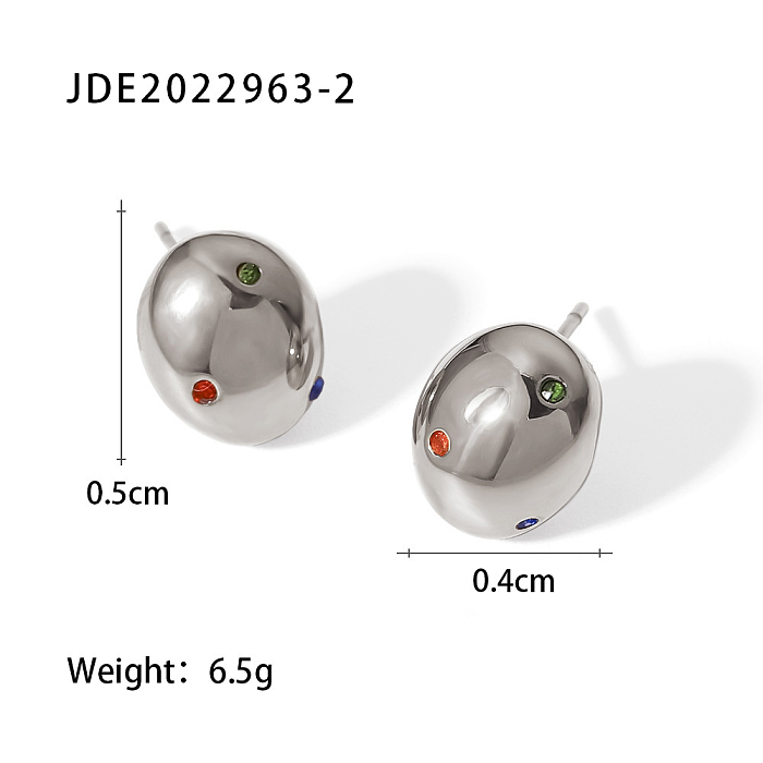 1 paire de clous d'oreilles plaqués or et Zircon, Style Simple, rond, en acier inoxydable