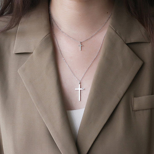Wholesale Simple Double-layer Cross Stainless Steel Necklace jewelry