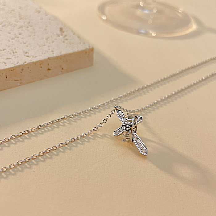 Elegant French Style Cross Crown Stainless Steel Pendant Necklace In Bulk