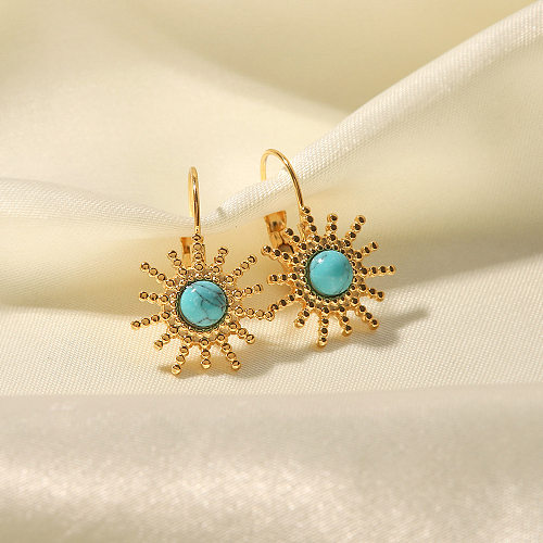 Vintage Style Geometric Stainless Steel  Gold Plated Turquoise Earrings 1 Pair