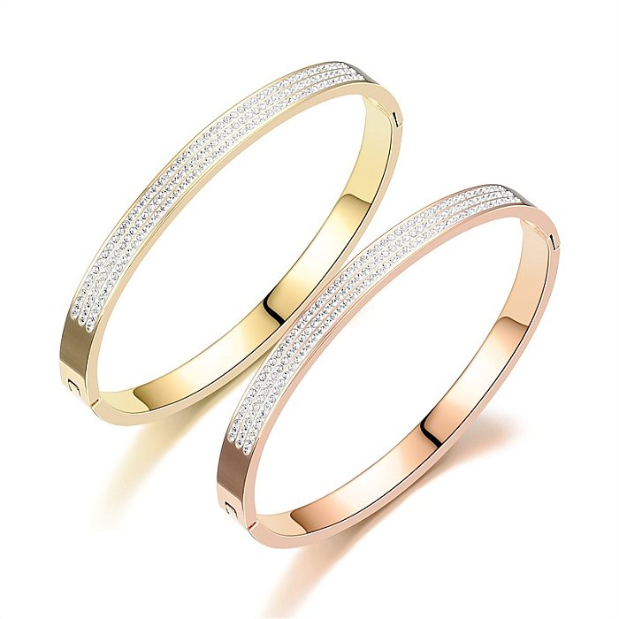 Fashion Geometric Solid Color Titanium Steel Rhinestones Bangle