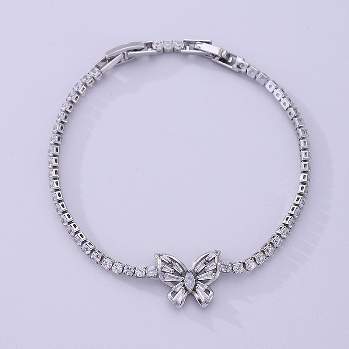 Shiny Butterfly Stainless Steel Hollow Out Inlay Zircon Bracelets