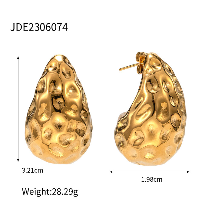 1 Pair Elegant Retro Water Droplets Hammer Pattern Plating Stainless Steel  18K Gold Plated Earrings