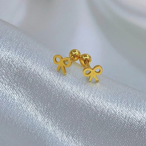 1 Pair Simple Style Bow Knot Plating Stainless Steel Gold Plated Ear Studs