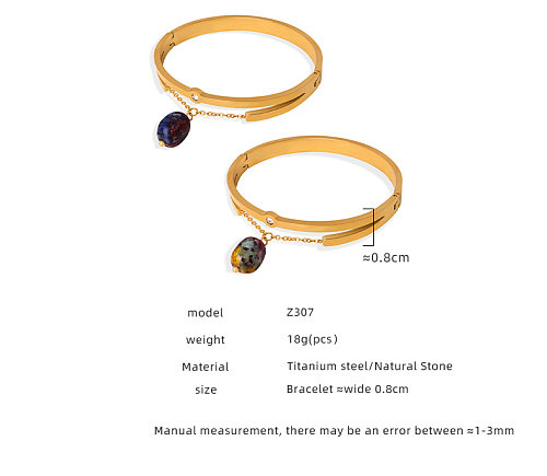 Venda por atacado elegante geométrica pedra natural titânio chapeamento de aço pulseira banhada a ouro 18K