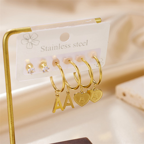 1 Pair Simple Style Heart Shape Polishing Epoxy Plating Stainless Steel  18K Gold Plated Drop Earrings