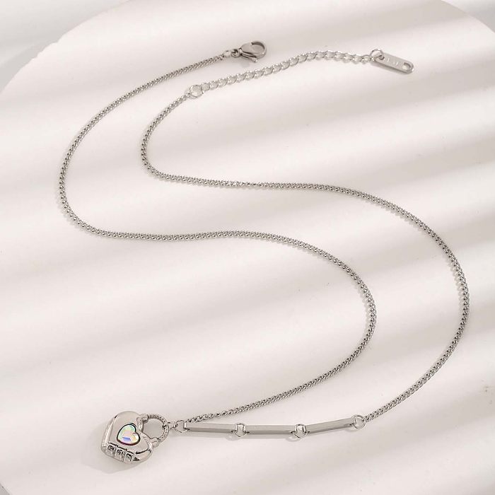 Glam Luxurious Round Heart Shape Stainless Steel Plating Inlay Zircon Pendant Necklace