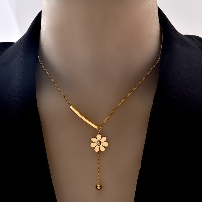 Sweet Simple Style Daisy Stainless Steel  Plating Inlay Shell 18K Gold Plated Pendant Necklace