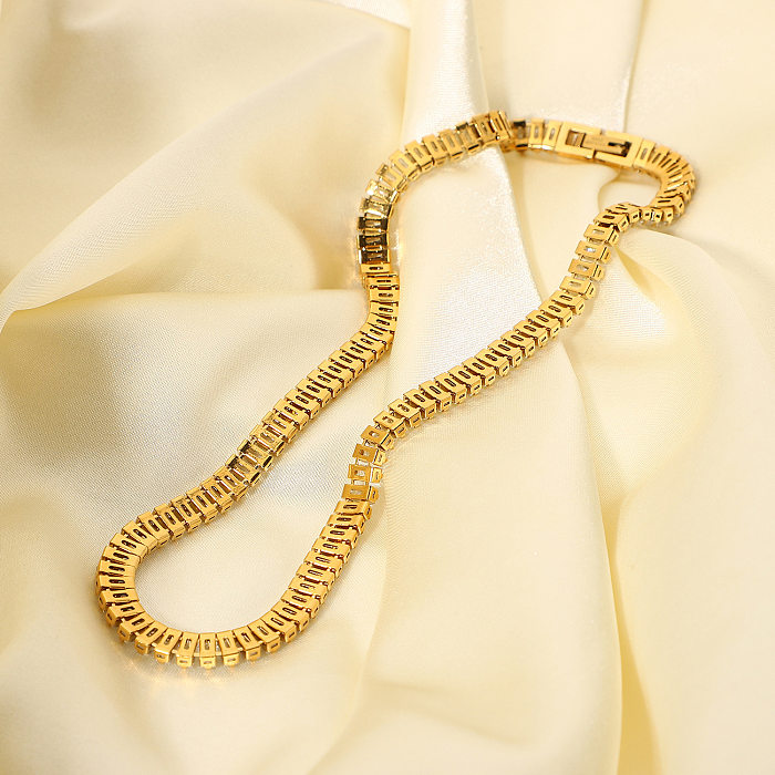 Collier carré en acier inoxydable plaqué or, Zircon cubique, vente en gros de bijoux