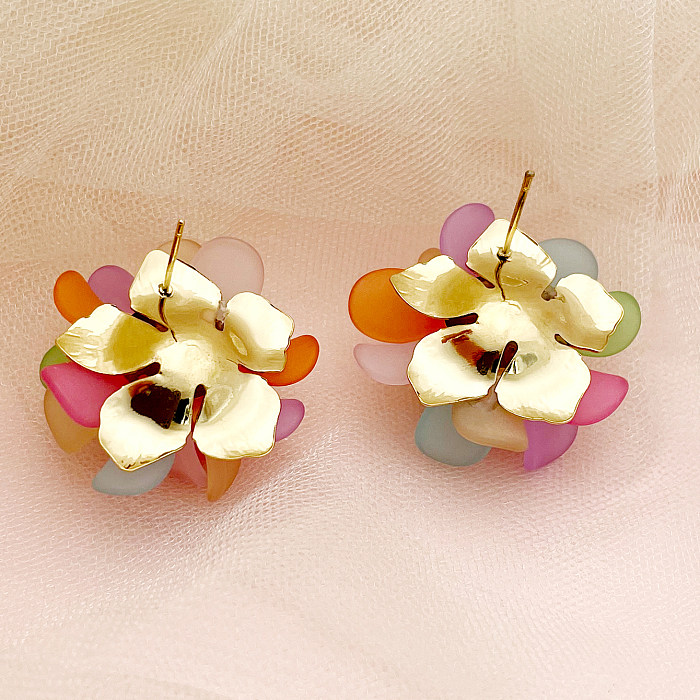 1 Pair British Style Commute Flower Plating Stainless Steel  Gold Plated Drop Earrings