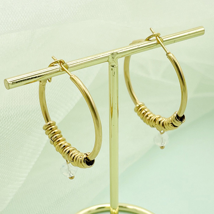 1 Paar elegante vergoldete Ohrringe aus Edelstahl im französischen Stil mit geometrischer Beschichtung