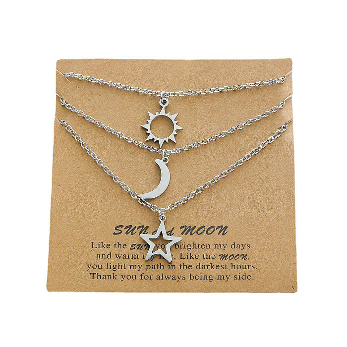 Nouveau collier en acier inoxydable soleil lune étoile collier pendentif de personnalité européenne et américaine