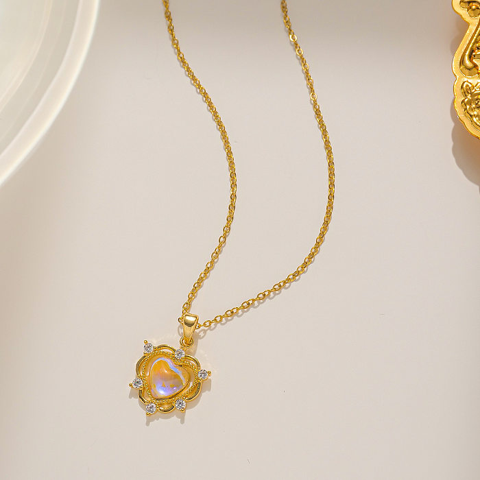 Collier pendentif en cristal en acier inoxydable en forme de coeur de style simple en gros
