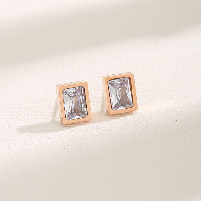 1 Pair Elegant Retro Commute Square Plating Inlay Stainless Steel  Zircon 18K Gold Plated Drop Earrings Ear Studs