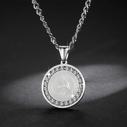 Hip-Hop Retro Solid Color Stainless Steel  Inlay Zircon Pendant Necklace