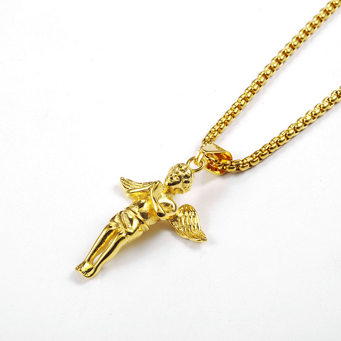 Hip-Hop Retro Punk Angel Stainless Steel Plating Pendant Necklace