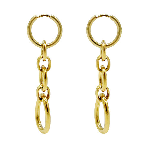 1 Pair Retro Simple Style Oval Stainless Steel  Polishing Plating Gold Plated Drop Earrings