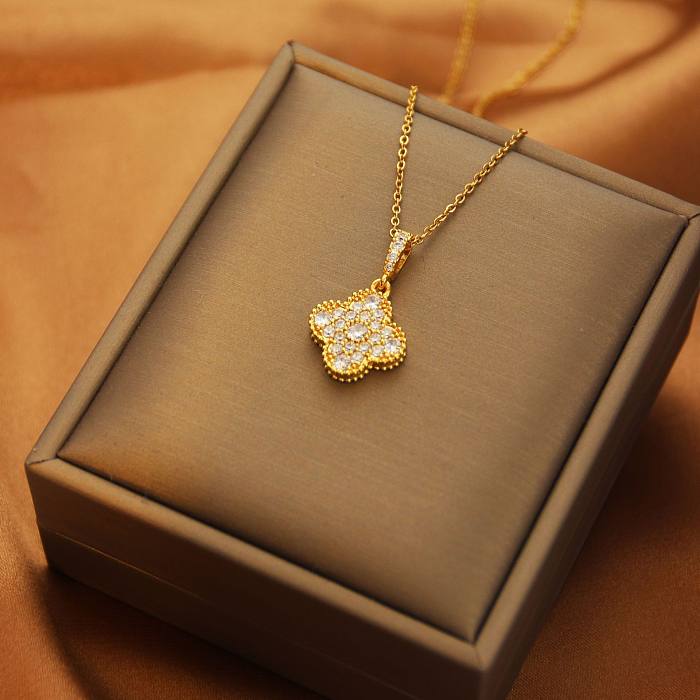 Moda coração forma borboleta chapeamento de aço inoxidável incrustação diamante artificial pingente colar 1 peça