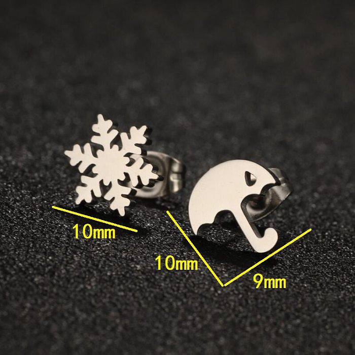 1 Pair Casual Modern Style Umbrella Snowflake Asymmetrical Plating Hollow Out Stainless Steel  Ear Studs