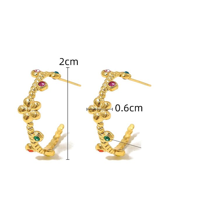 1 Pair IG Style French Style C Shape Flower Plating Inlay Stainless Steel  Stainless Steel Zircon 18K Gold Plated Ear Studs