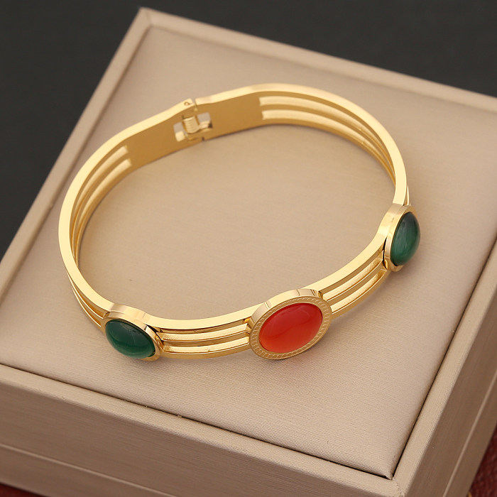 Retro Commute Leaf Round Stainless Steel Opal Bangle In Bulk