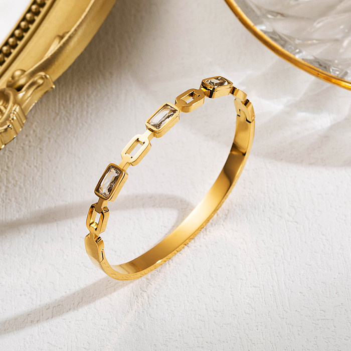 Atacado elegante redondo quadrado formato de coração em aço inoxidável pulseira de zircão banhado a ouro
