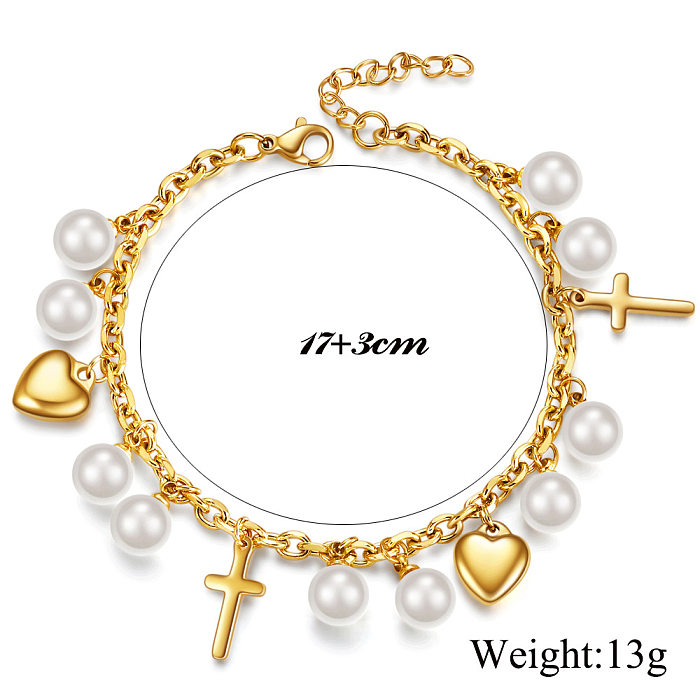 Nouveau Bracelet pendentif en acier titane croix coeur perle