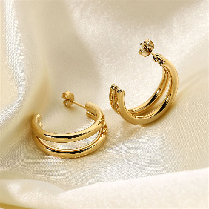 1 Pair Retro Simple Style C Shape Round Plating Stainless Steel  18K Gold Plated Ear Studs